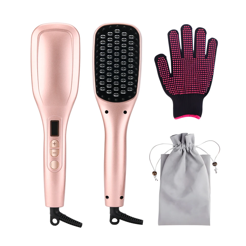 PRITECH Professional Hair Brush LCD Display Hot Dryer Electric PTC Heating Element Hair Dryer Fast Hair Straightener Brush LED