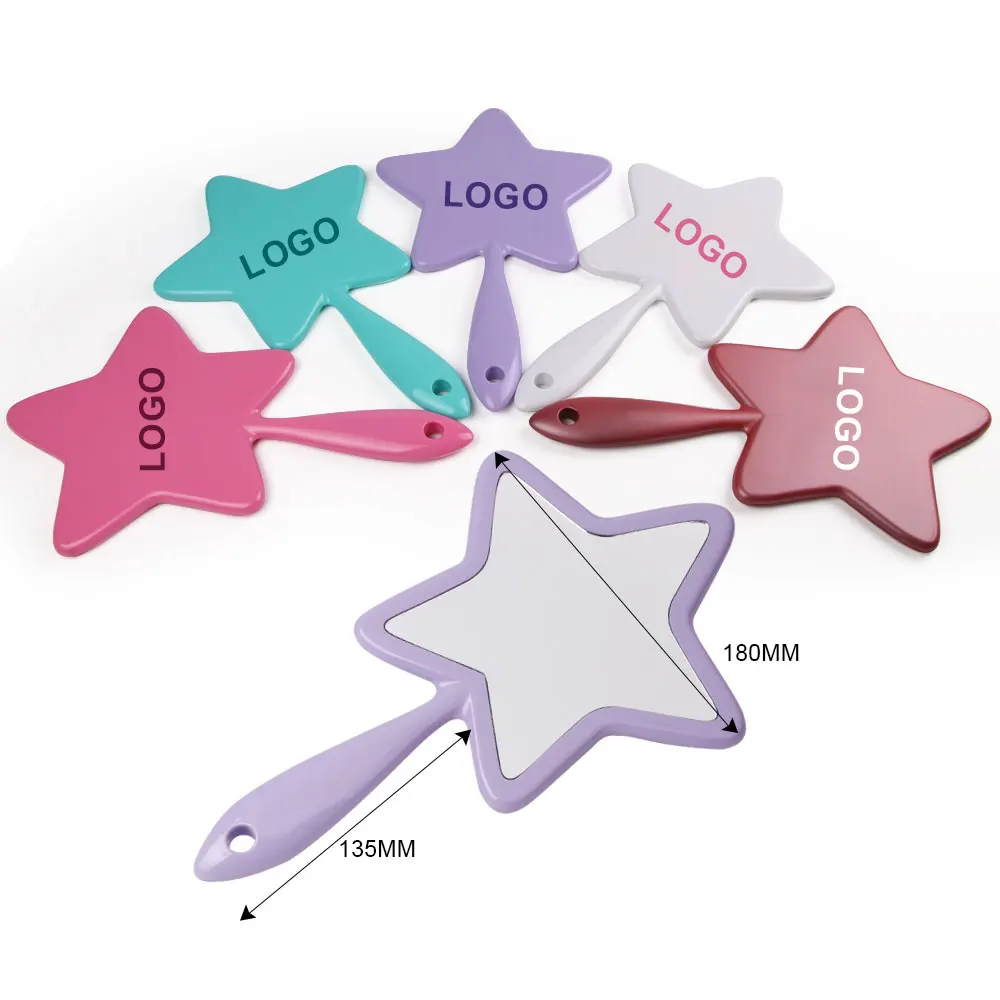 Оптовая цена, поставка, пять больших индивидуальных ручных зеркал для макияжа в форме звезды с логотипом, Лучший Поставщик Косметики