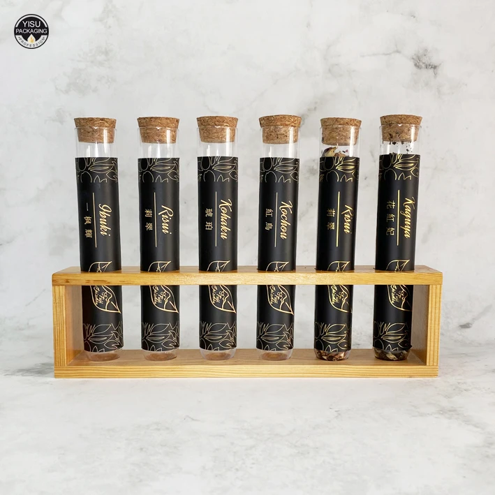 Wholesale packaging clear plastic Cork test tube with wood rack