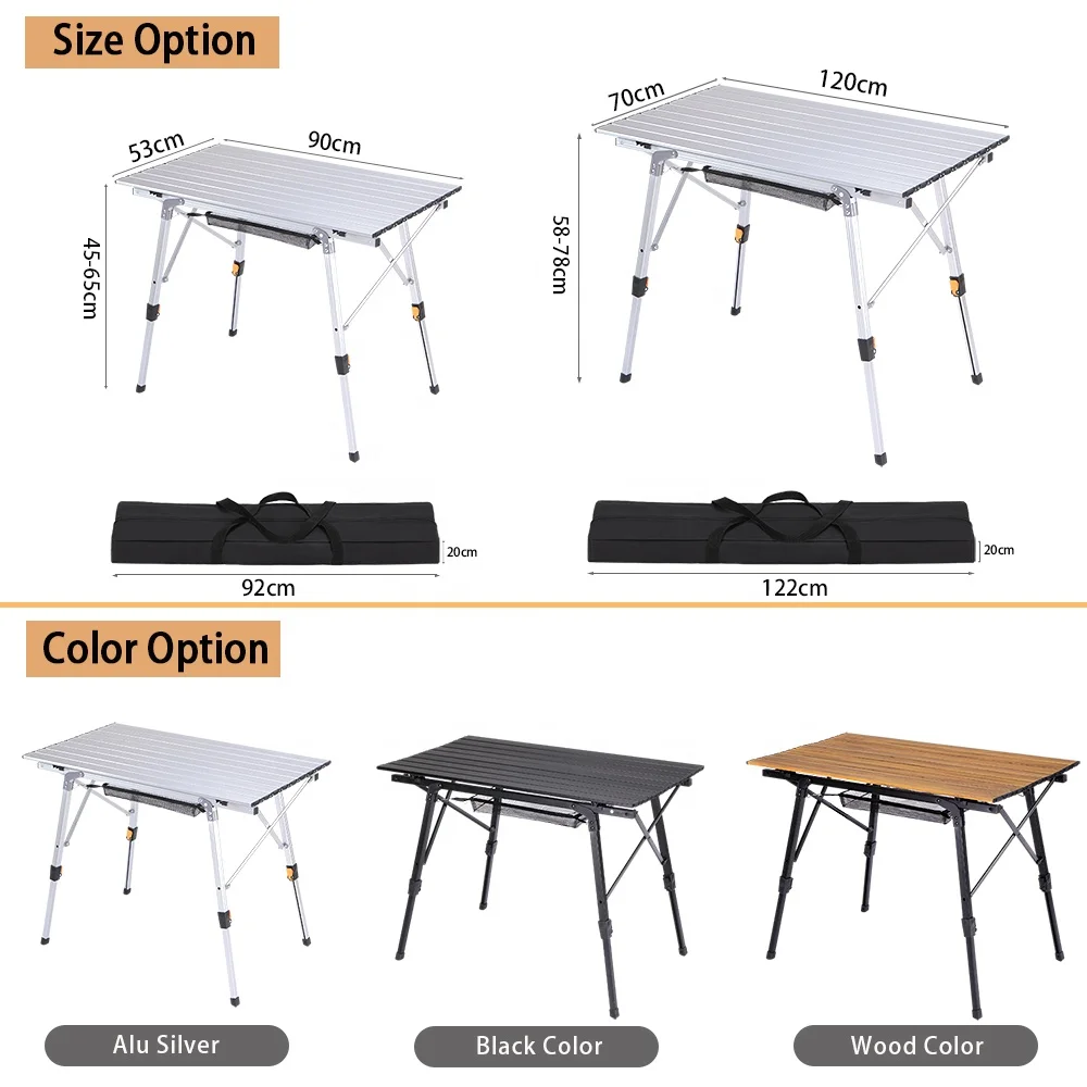 YILU Adjustable Height Aluminum Roll Up Table Outdoor Egg Roll Folding Table Camping Rolling Table with Mesh Layer