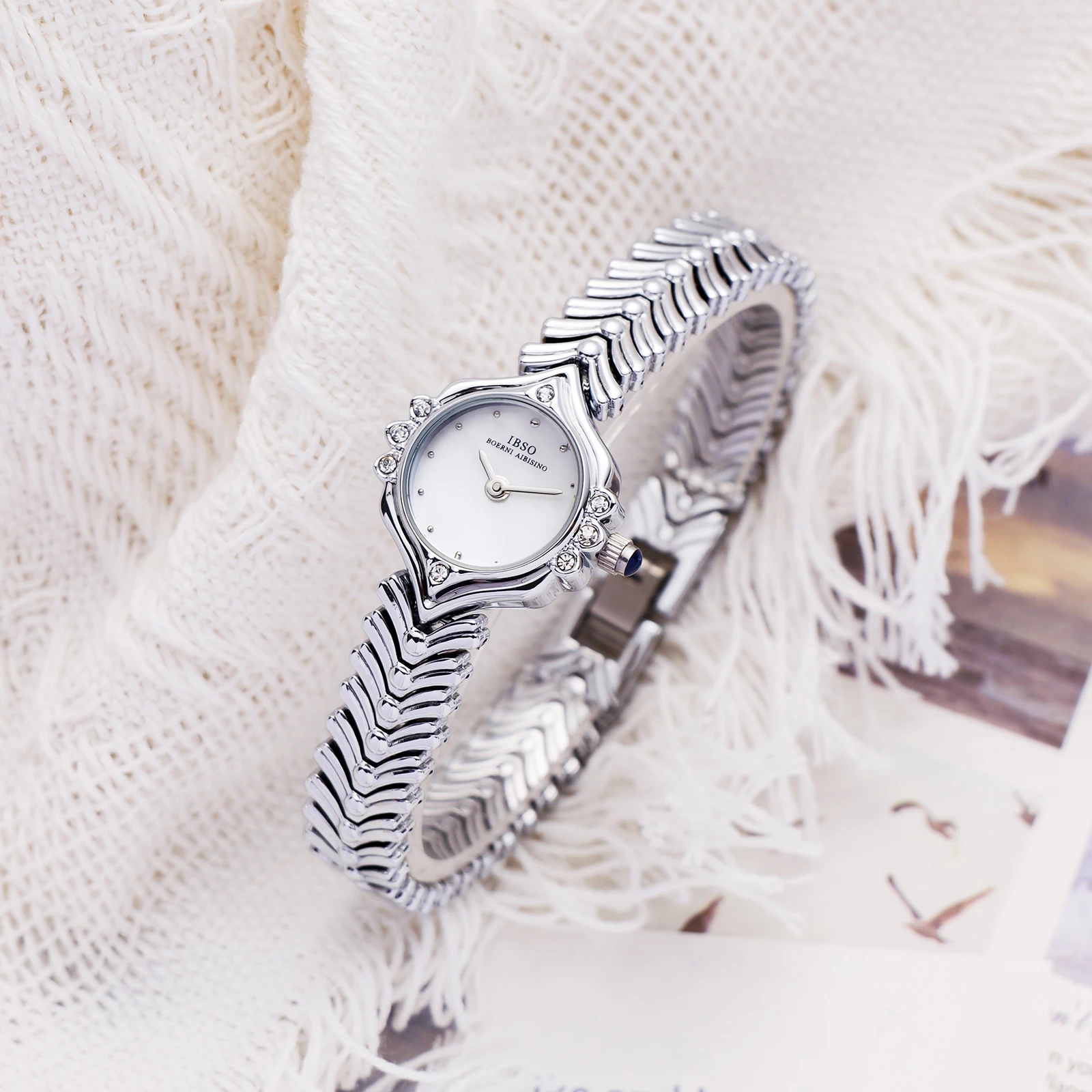 IBSO Hot Selling Fashion Lady Watch Stainless Steel Watch Band Alloy Case Material Waterproof Quartz Watches Montres De Luxe