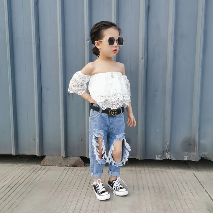 
SE3323 Kids Girls Boys Hole Jeans Ripped Big Hole Children Pants Fashion Broken Kids Jeans For Girls 