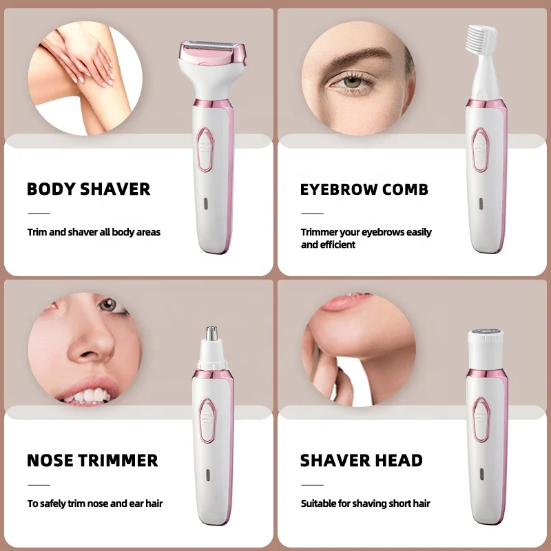 Epilator Eyebrow Trimmer Portable Bikini Trimmer Shaver Pubic Hair Wet & Dry Cordless  4 in 1 Womens for Lady Hair Shaving
