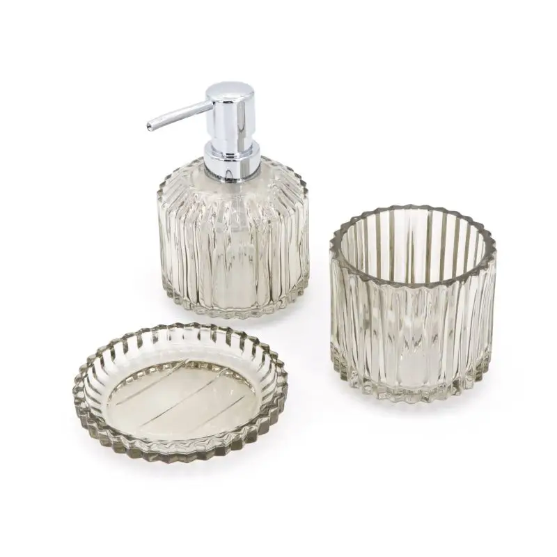 High Quality Glass Modern Bathroom Accessories 3 pcs Bathroom Set Glass hotel bathroom set