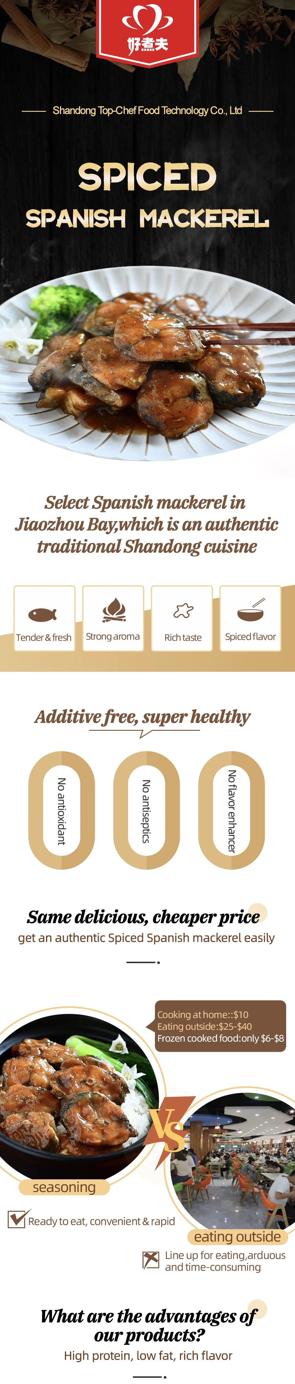 Self-contained frozen meals Prefabricated food package Spiced Spanish mackerel Dining Suitable for Chinese restaurant