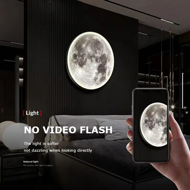 Modern IP44 indoor hotel stair bedroom living room black circle LED moon decorative wall light