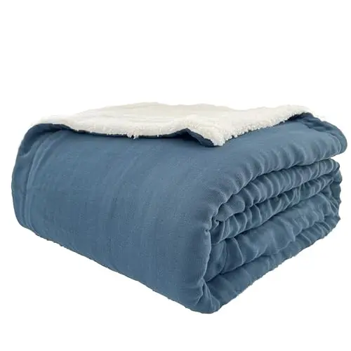 SZAN  Ecofriendly Comfortable  Oversized thick Muslin  Gauze BeddingThrow Blanket With Sherpa For Winter