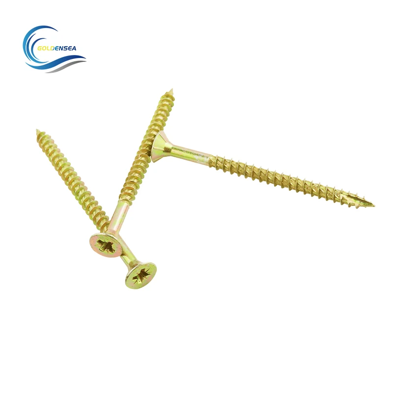 Yellow zinc plated Spax CSK turbo screws with pozi-3 drive and serration thread