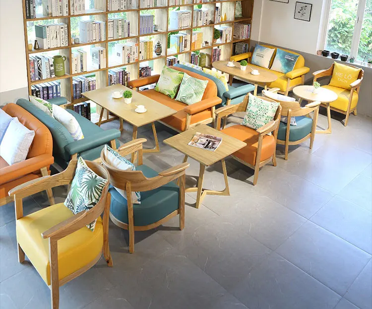 Customized library book bar rest area leisure negotiation cafe sofa chair dining milk tea shop table and chair combination