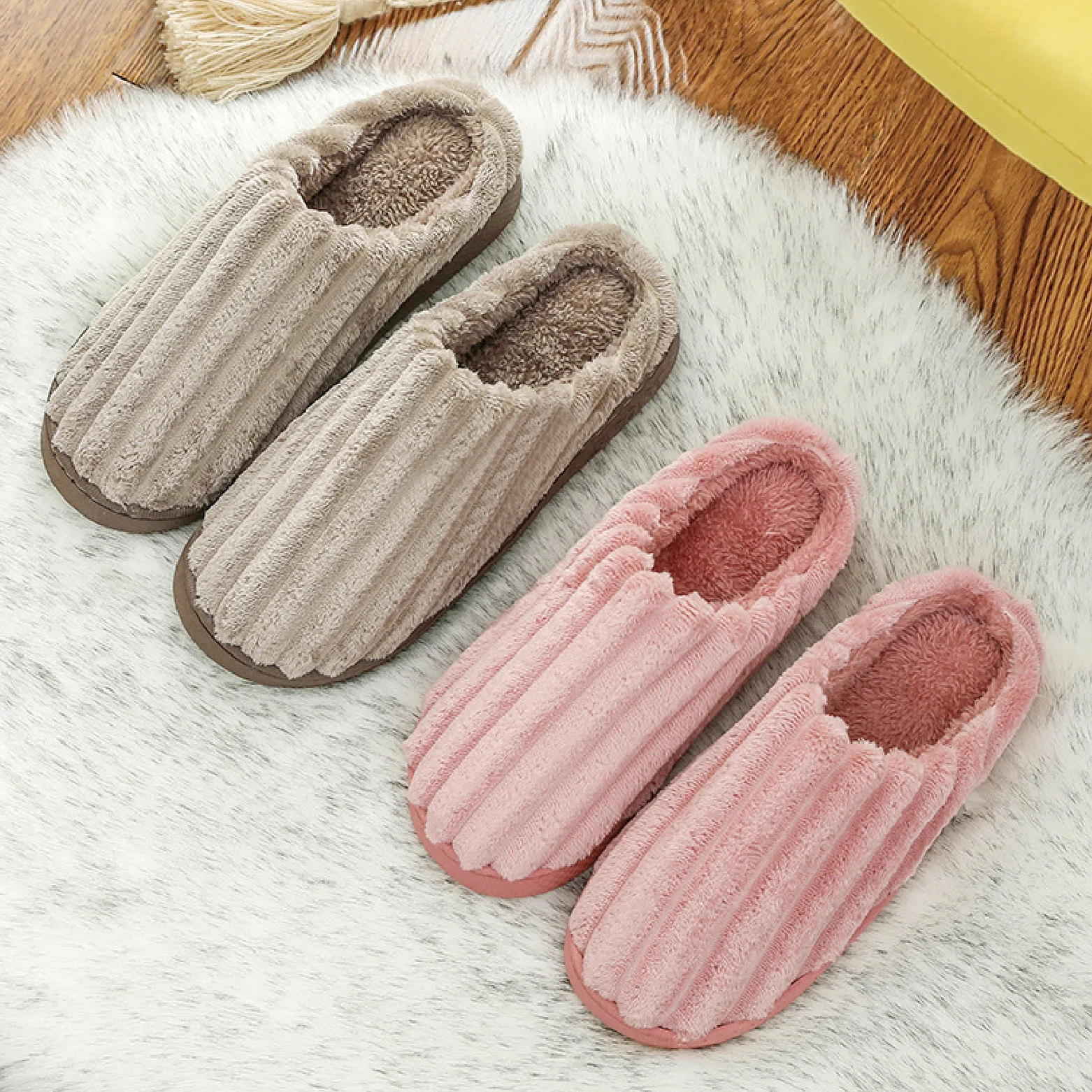 New Style Autumn And Winter Couple Indoor Warm Furry Slipper Cotton Slipper  Non Slip Home Slide Sandal