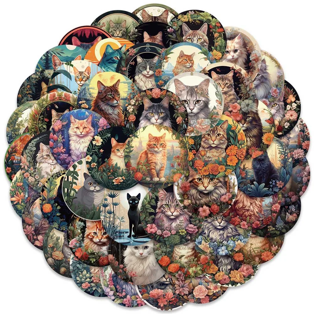 50pcs Kawaii Cat Vintage Waterproof Stickers Diy Decoration Notebook Motorcycle Phone Suitcase Bike Car Sticker Toys Wholesale