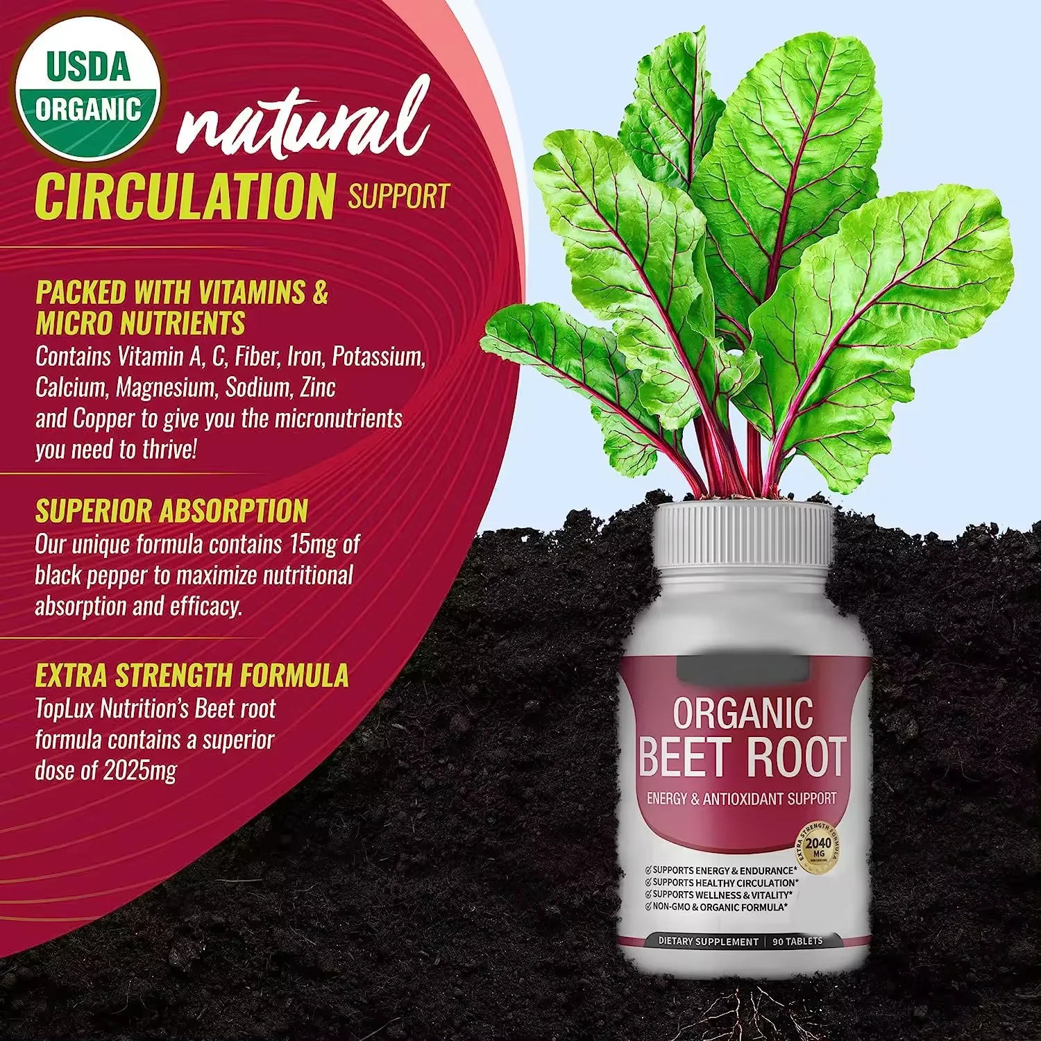 Organic Beet Root Powder Tablets  Capsules Natural Nitric Oxide Beets to Support Energy Black Pepper Better Absorption