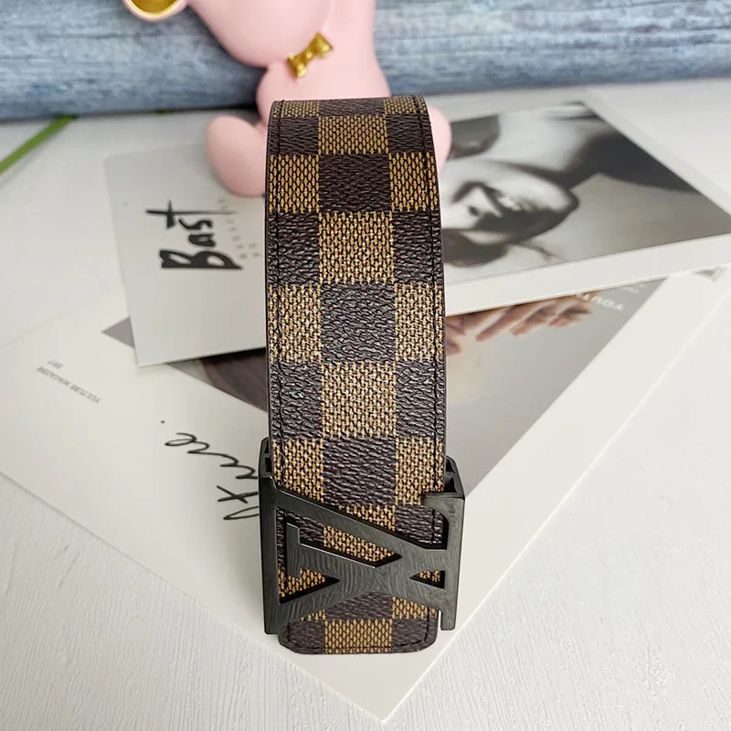 genuine real leather men belt manufacturer fashion solid brass brushed L letter custom cowhide leather belt for men