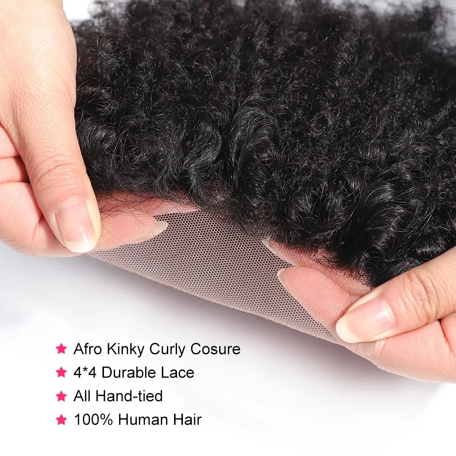 RU Fashion 4*4 Kinky Curly 4*4 Lace Closure Natural Color Breathable Full Lace Base 8-18 Inch woman Hair System