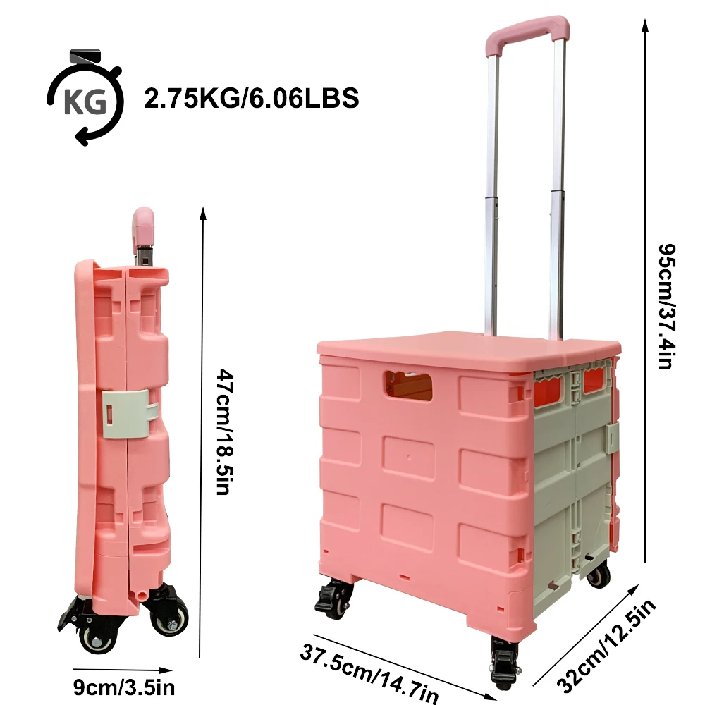 Portable Collapsible Mini Foldable Folding Supermarket Plastic Shopping Hand Trolley Cart