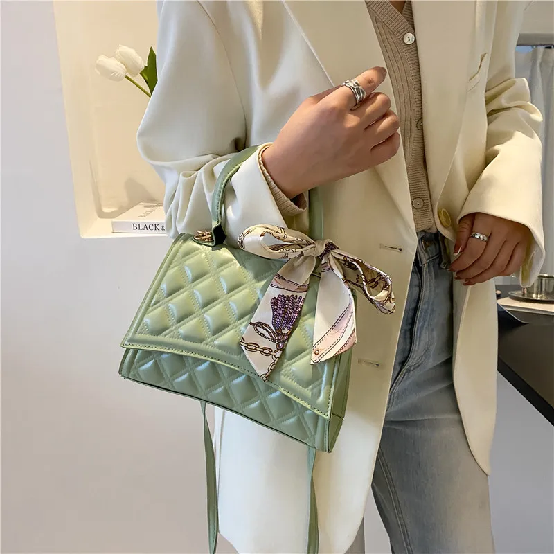 New Fashion Summer Designer Korean Casual Tote Women Messenger Waffle Bag Scarf Shoulder Handbag Ladies