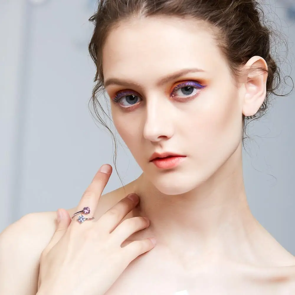 CDE YR0712-S Trendy Jewelry 2023 Unique 925 Sterling Silver Ring For Women Joyas De Plata Multi-Color Cube Rings Pink Girls Gift