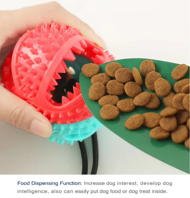 TPR suction cup 2 in 1 chewing moving pull string novelty dental cute fun interactive pet dog tooth cleaning molar bite ball toy