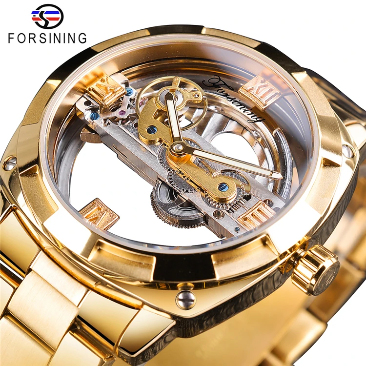 Forsining Watch GMT1165 Men Transparent Design Mechanical Silver Gear Skeleton stainless steel automatic watches men
