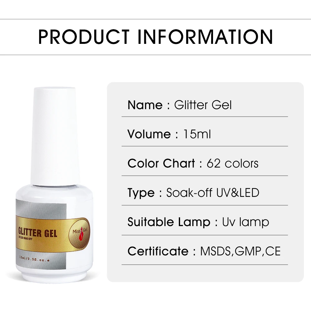 Disco Reflective Gel Nail Supply Wholesale Custom Nail Gel Polish 15 ml Glitter Semipermanente Gelpolish