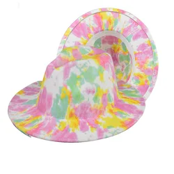 Граффити fadoras головные уборы для женщин британский стиль Двусторонняя варенка с высоким берцем эффектом деграде (переход от темного к фетровая шляпа с широкими полями шляпу с плоским верхом