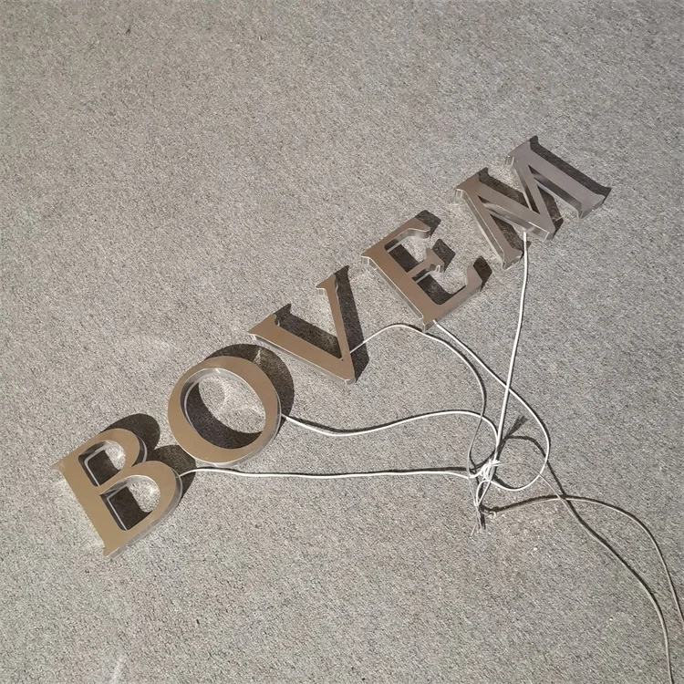 3D Lighting Acrylic Mini sign brushed sliver Led Signage Letter Steel LED Channel Letter Sign Custom shop store