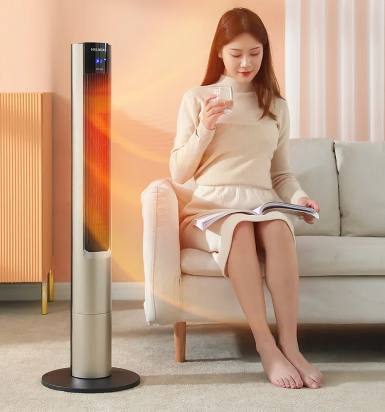 Customize Electric Space Portable Heater  Vertical Tower Fan Ceramic PTC  1100/2200W OEM Indoor knob/remote Control gold white