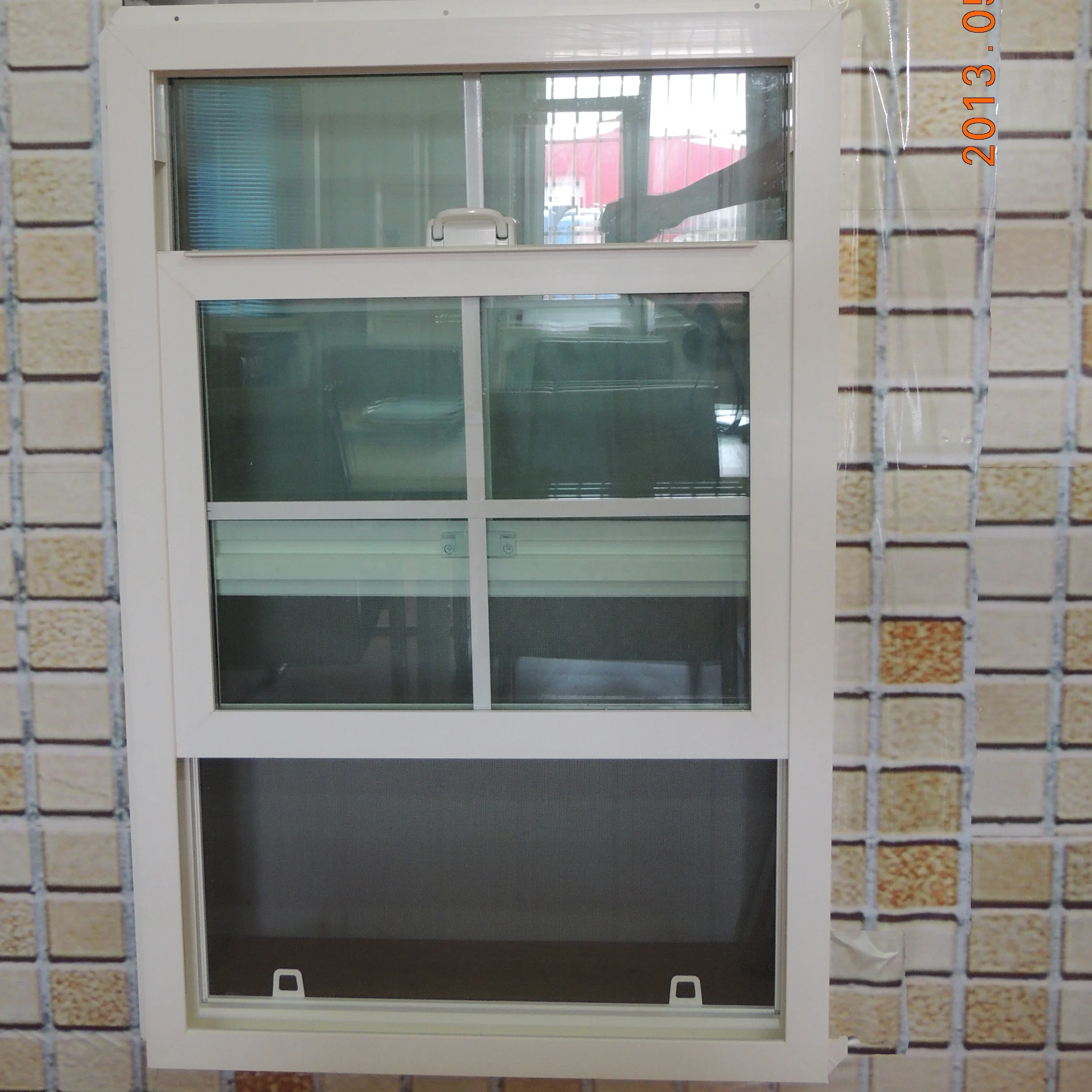 UPVC Hung Windows American Style PVC Hung Double Temper Glass Glaze Hurricane Windows