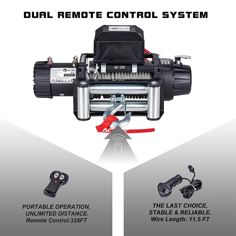 12500lbs Electric Winch Water Proof IP67 Recovery Winch 12V DC Black Color with Steel Rope Including Overload Protection