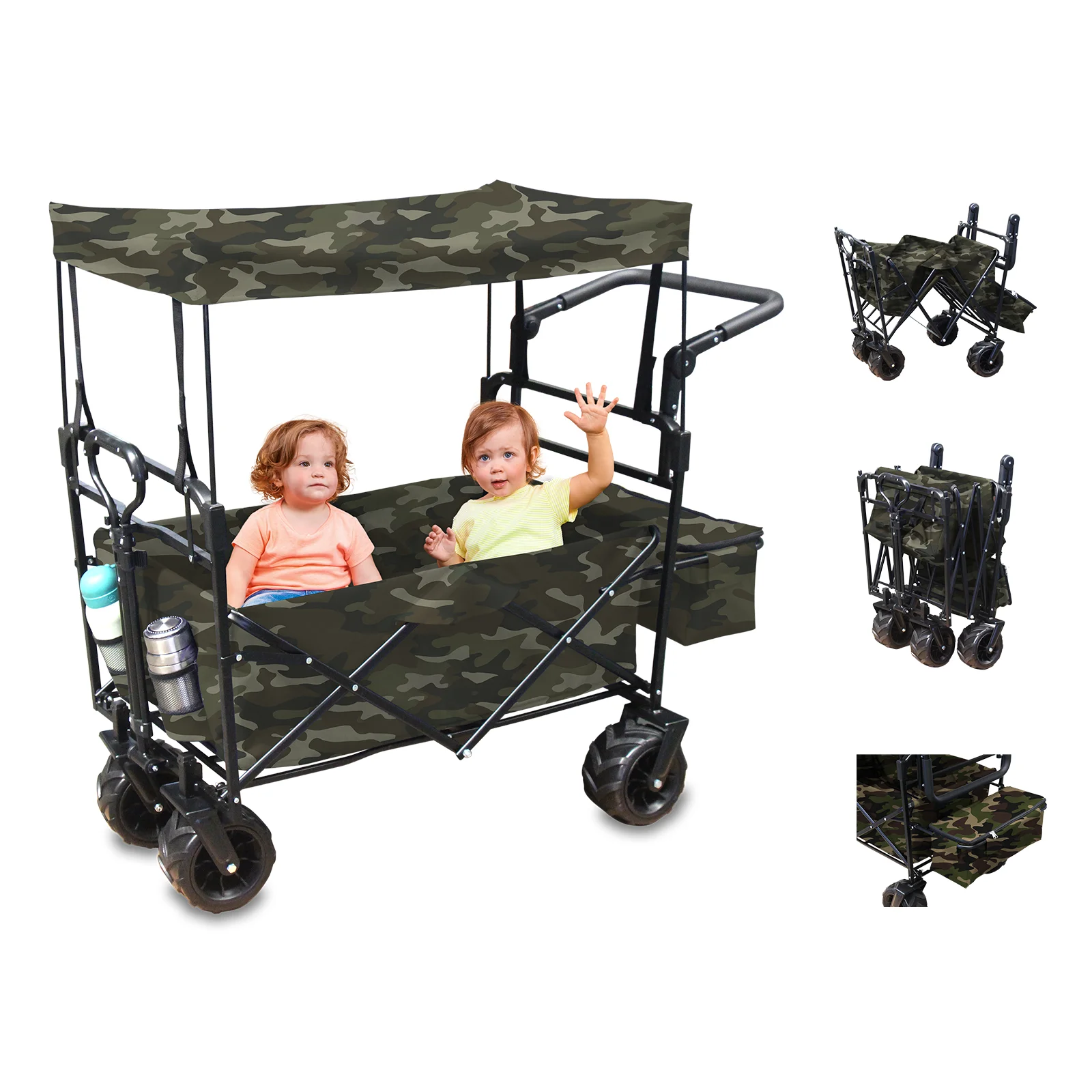 Portable Large Capacity Beach Wagon, Heavy Duty Utility Collapsible Wagon with All-Terrain Wheels, for Sports, Shopping, Camping