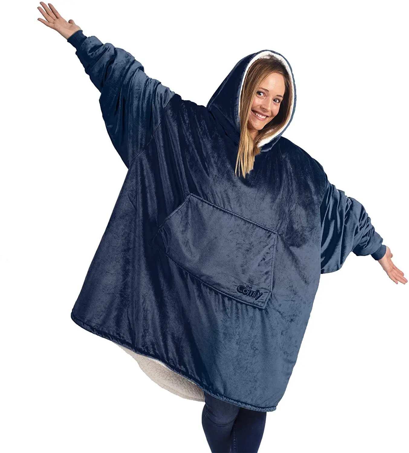 
Oversized Microfiber & Sherpa Wearable Blanket Seen On Shark Tank One Size Fits All blue 