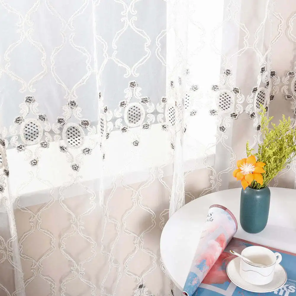 Factory Direct Sale Window Embroidered Curtain Fabric Rolls Lace Embroidery Curtain Fabric for Curtain