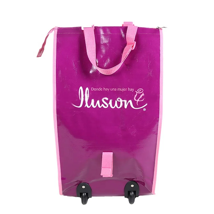  Foldable PP Woven Two Wheels Wheeled Market Grocery Folding Shopping Trolley