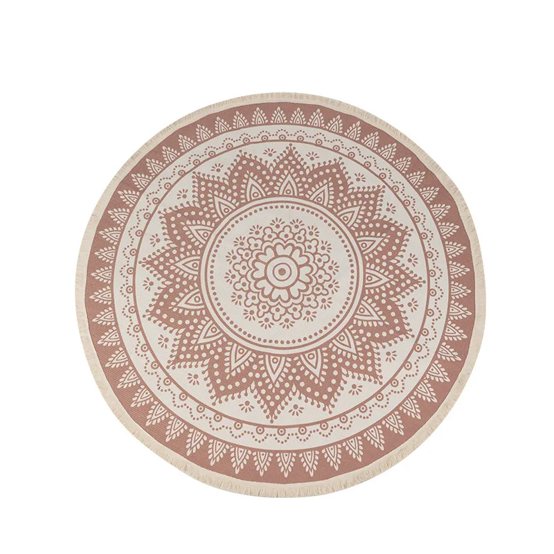 Morocco Cotton and Linen Woven Mat Carpet Round Rug Home Decor Living Room Area Rugs