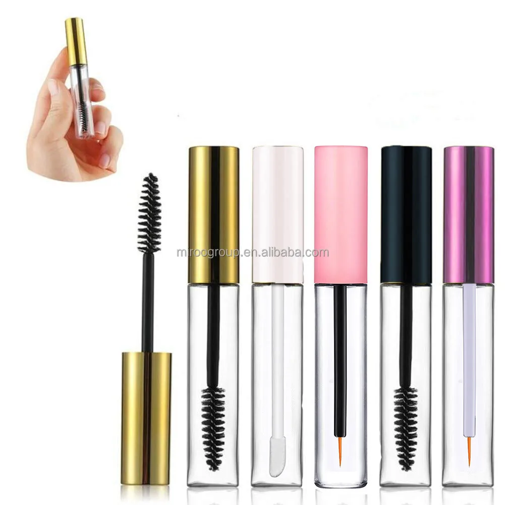 Free sample empty black white silver gold mascara tubes with brush 10ml plastic lip gloss vial liquid eyeliner tubes