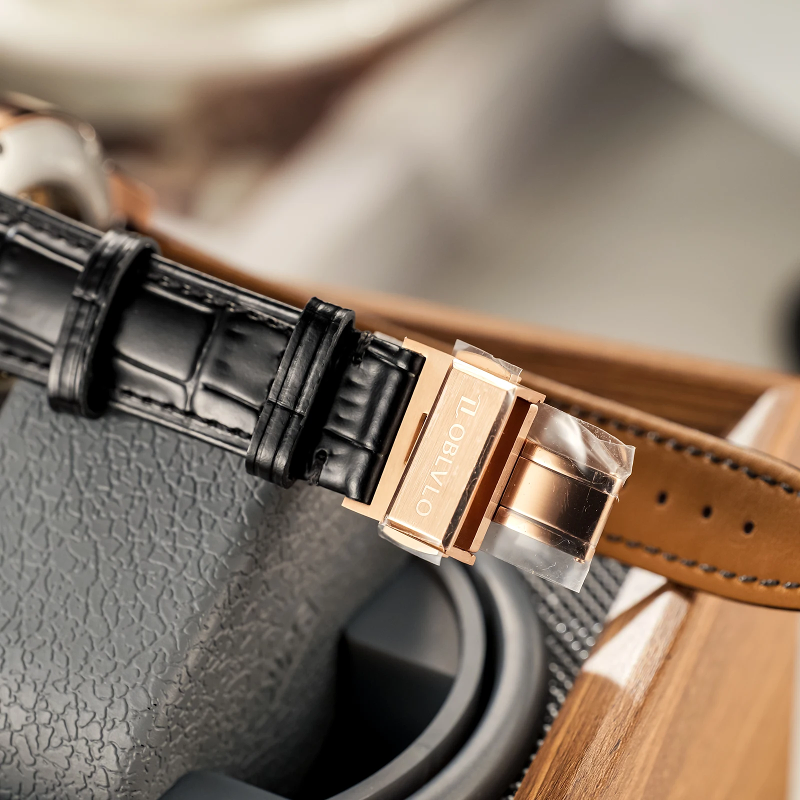 OBLVLO Hot Sale 3D Gold Dragon with Wheels Automatic Watch Mens Super Luminous Crocodile Print Leather Classic Watch JM-DRAGON