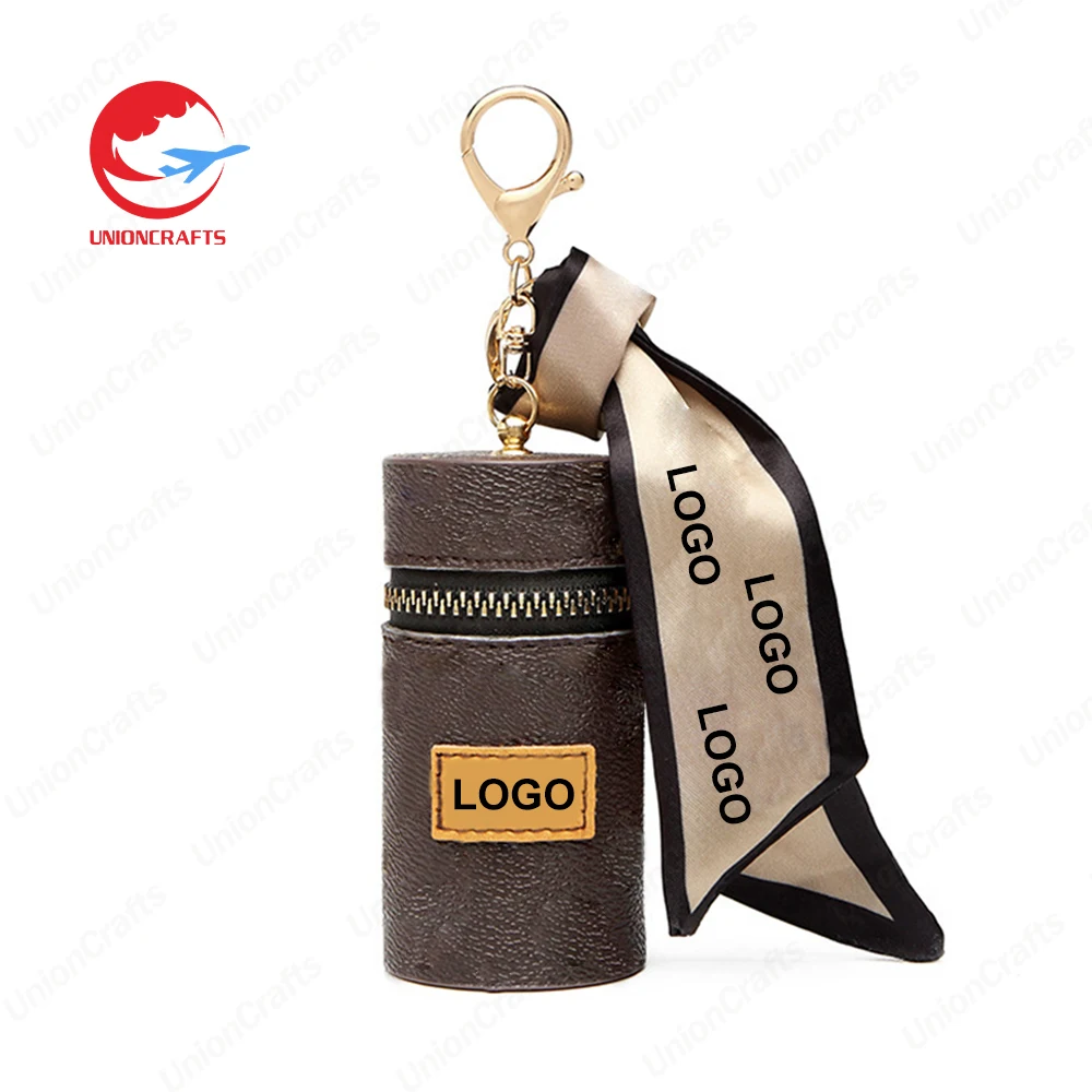 Custom Logo Mini Stitch Keychains Bag Wristlet Wallet Pendant Simple personalized Promote PU Leather Bucket Coin Purse Keychain