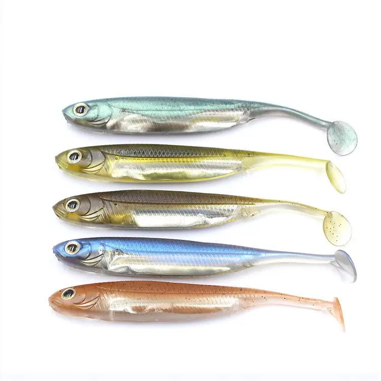 Wholesale  7cm 8cm 10cm 12cm T-tail Silicone Soft Baits  8 Colors  Soft Plastic Fishing Lures  6 Pcs in a Bag Soft Lure