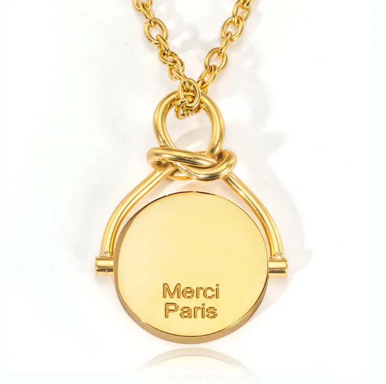 Merci Paris No Pity Fashion Rotatable Autumn Gold New Ring Headset Circle Pendant Chain Link OT Clasp Necklace