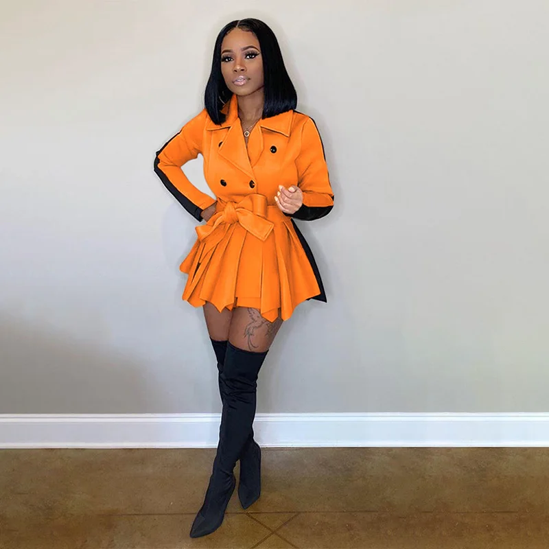 Осень 2021, лидер продаж, женское повседневное элегантное модное Плиссированное мини-платье-блейзер с длинным рукавом