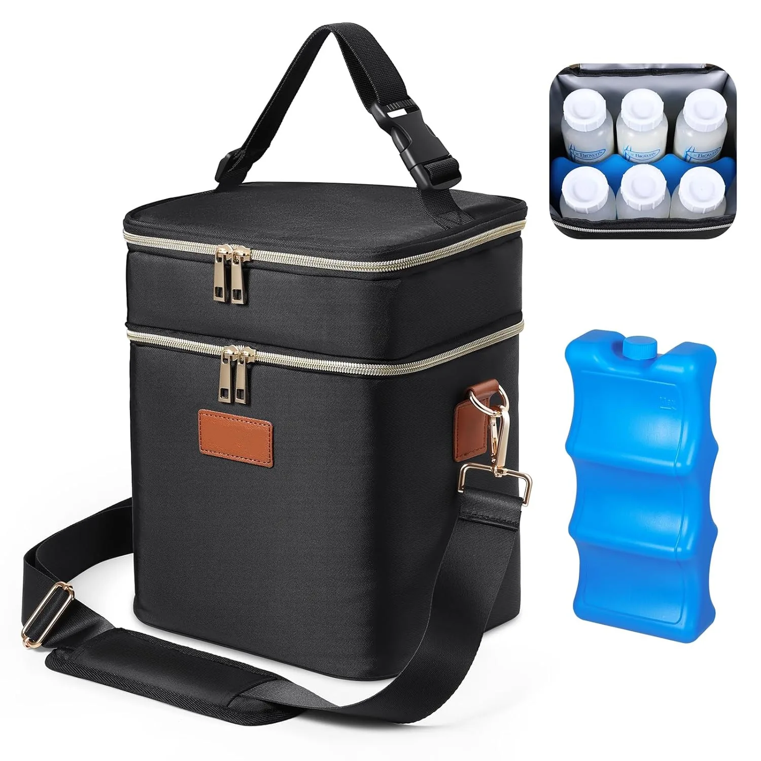 Breastmilk Cooler Bag, Insulated Container for 6 Bottles, Keeps Milk Fresh, Adjustable Shoulder Strap, Pocket for Ice Pack