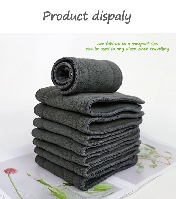 Super Soft Absorbent Baby Cloth Nappy Inserts 4 Layer Bamboo Charcoal Inserts 35X13.5cm For Diapers