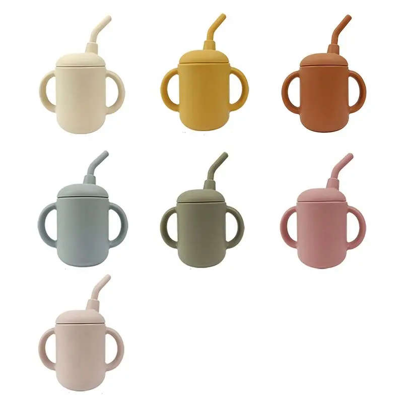 BPA Free Eco Friendly 360 Degrees No Spill Toddler Trainer Learner Cup Silicone Baby Sippy Cups With Straw