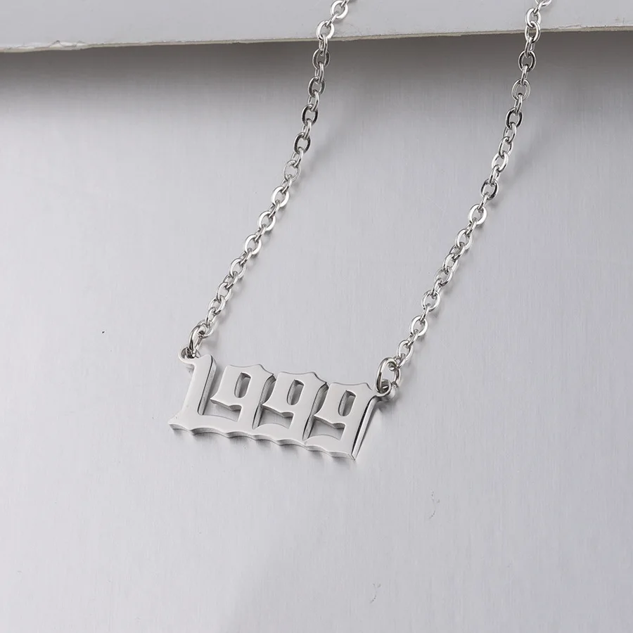 New Charm Customize Gold Plated Stainless Steel Pendant Number 1999 Year Necklace Choker Chain Pendant Necklace For Woman