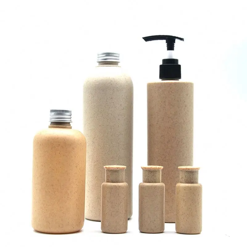 Eco-friendly Biodegradable  30ml 100ml 250ml 300ml 500ml wheat straw PE plastic pump bottle for  hair conditioner shampoo