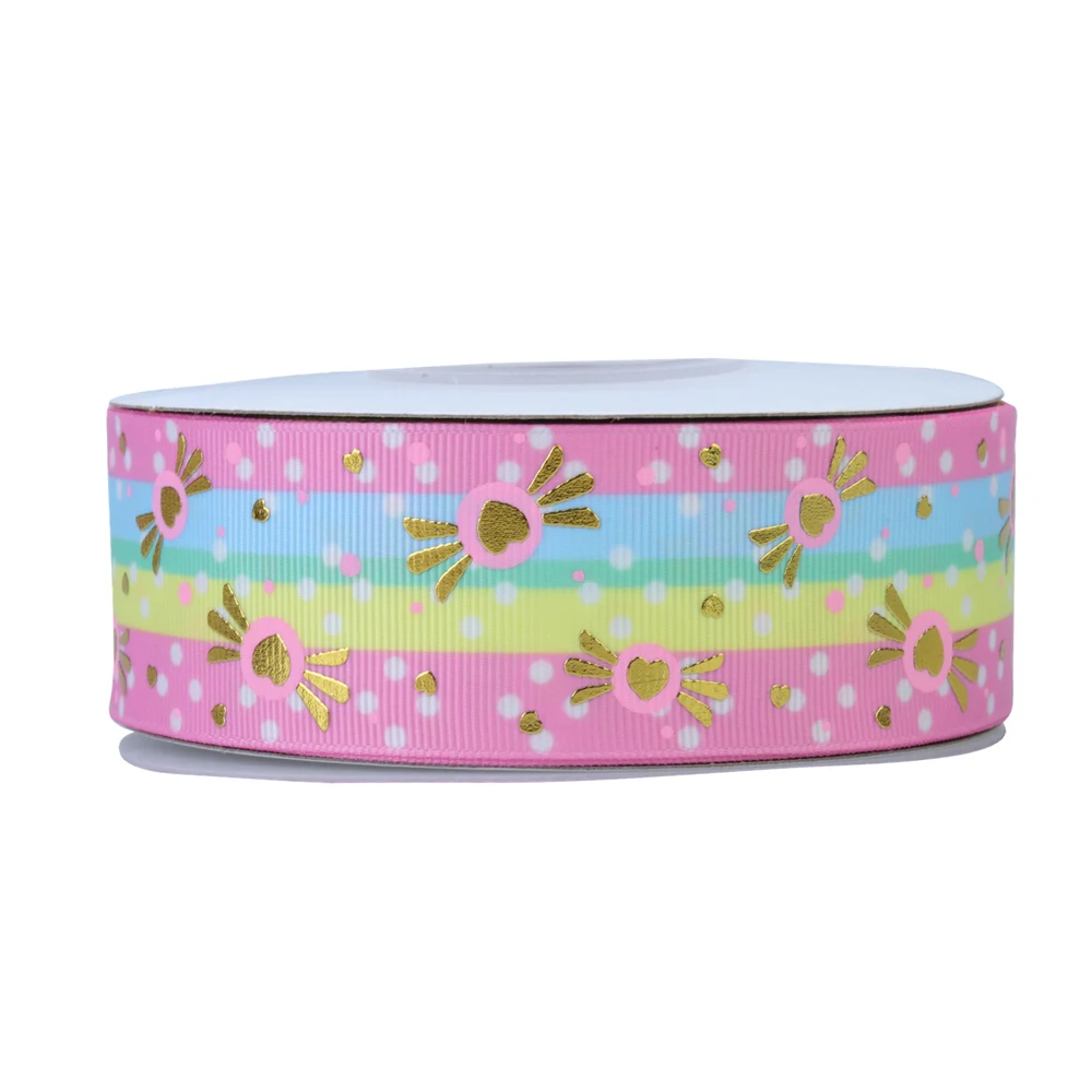 Wholesale 38mm Peach heart  Hologram Grosgrain Ribbon For Packing