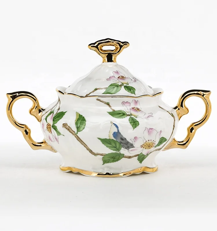 
New Bone gold rim luxury white tea sets with creamer sugar Jug 