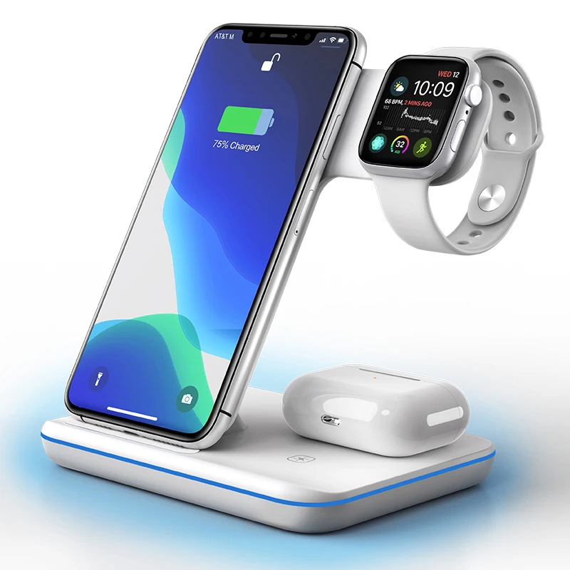 
amazon hot selling 2021 15W 3in1 fast charging holder wireless charger for iPhone SE 
