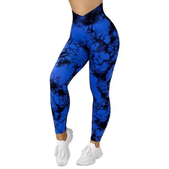 Push Up Sportswear Fitness Tights Workout Seamless Marble Tie Dye Crossover Waist Leggings High Waisted Butt Lifting Yoga Pants