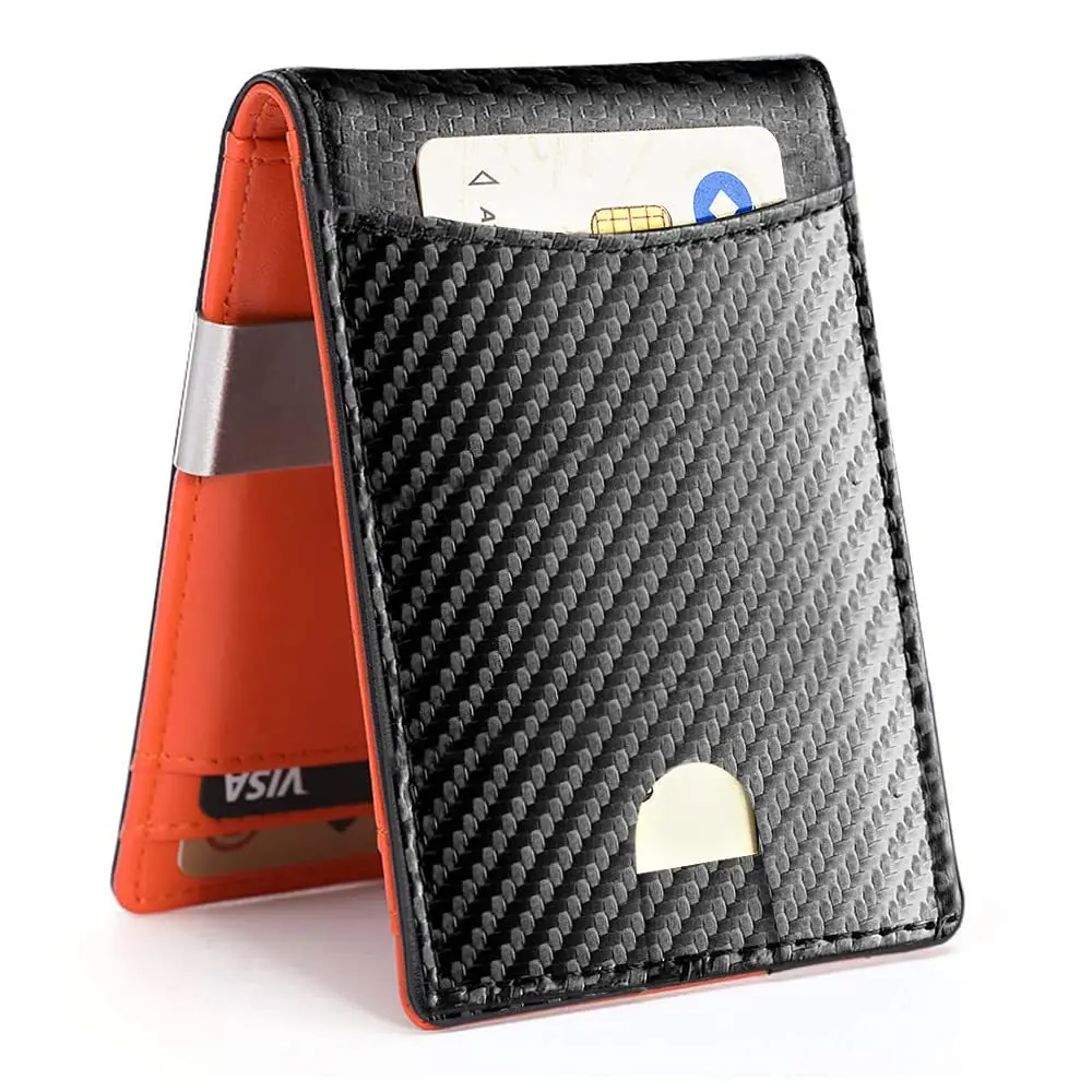 RFID Blocking Wallet Genuine Leather Business Dollar Money Clip ID Card Sleeve Luxury Designer Coin Purse Men Credit Card Holder